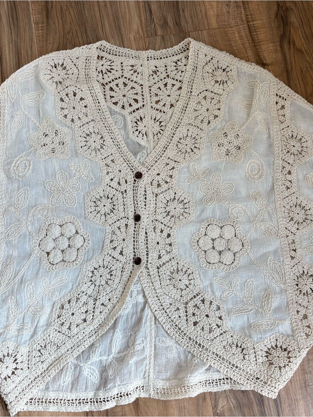 Crochet Lace V-Neck Cream Women's Cardigan
